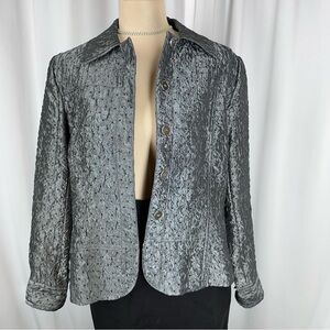 Erin London Women’s Crinkle Shimmery Silky Gray Jacket Size PM Office Textured